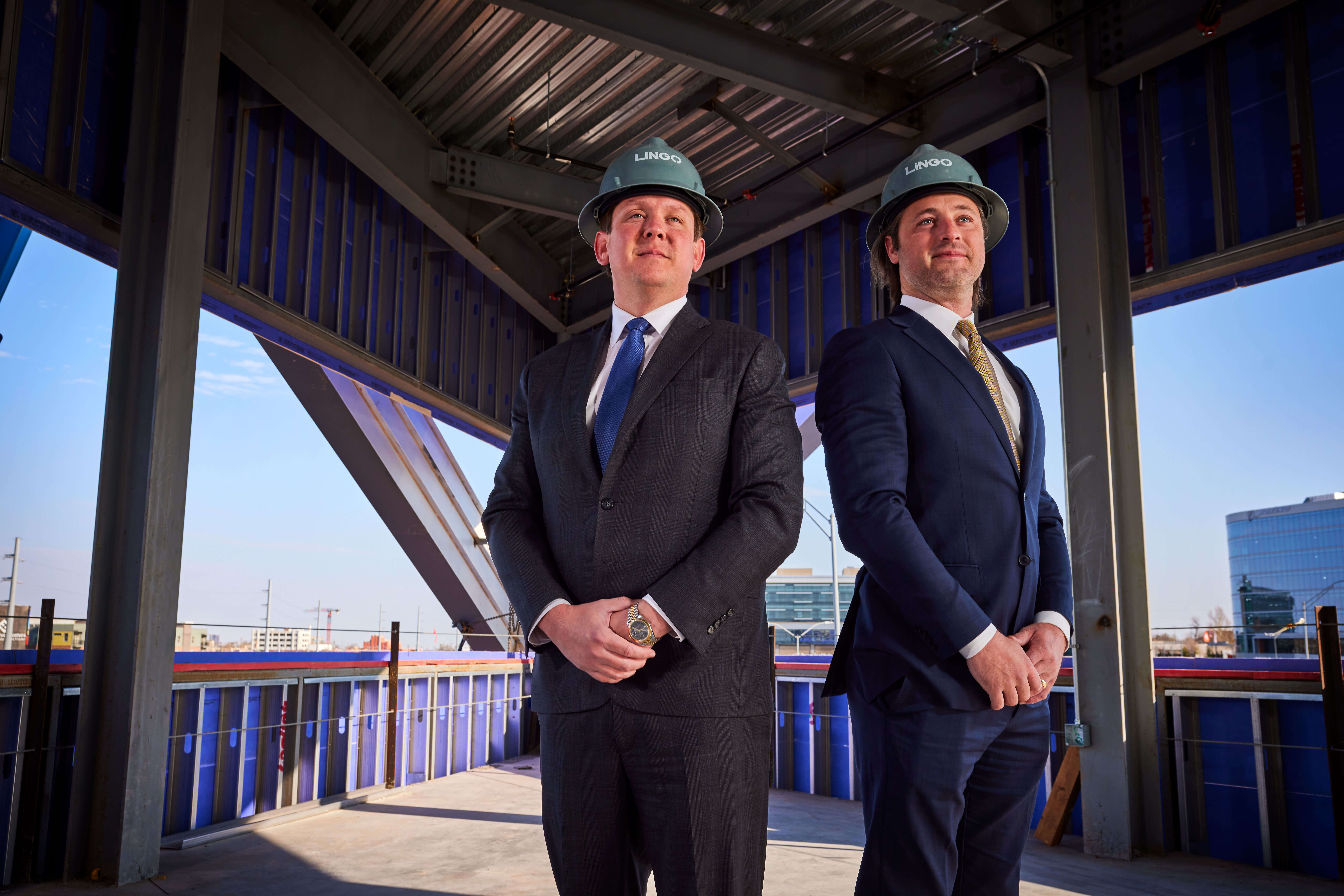 Co-founders Nick Berry and Cameron Rock at Berry Rock Building midway construction site tour, March 2026